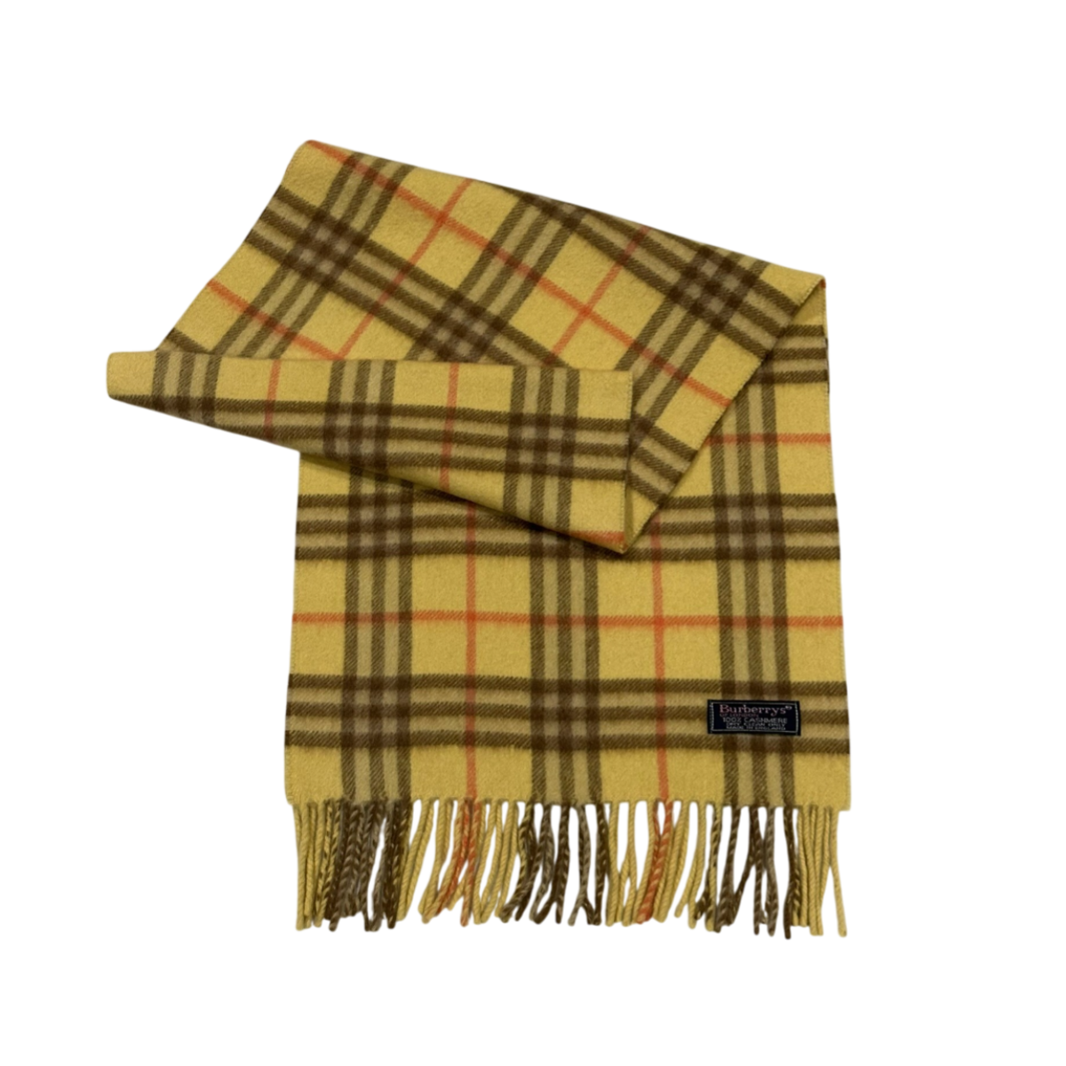 Burberry Yellow Check Cashmere Scarf - c. 1990, Size Free Size